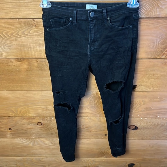 Simple Society Women’s Disstressed Skinny Jeans black 1/25 holes mid-rise casual - Picture 1 of 9